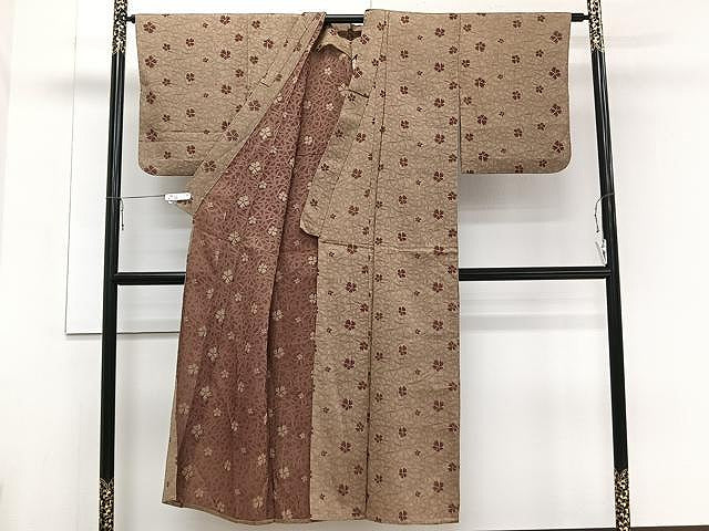 平和屋着物▽上質な小紋　単衣　草花文　正絹　逸品　CAAU3916xi