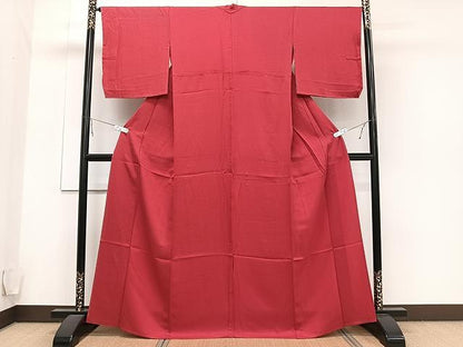 平和屋着物▽上質な色無地 単衣 鱗地紋 赤紅色 やまと誂製 正絹 逸品 未使用 CAAU3918xi