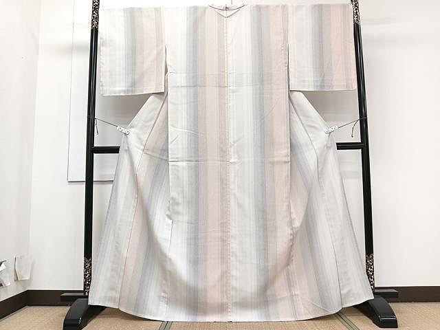 平和屋着物▽本塩沢 単衣 縞 正絹 逸品 CAAU3920xi
