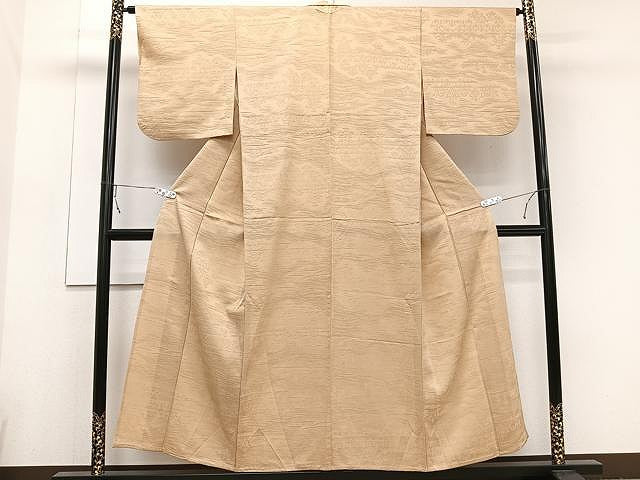 平和屋着物▽上質な色無地 単衣 花唐草地紋 淡香色 正絹 逸品 CAAU3922xi