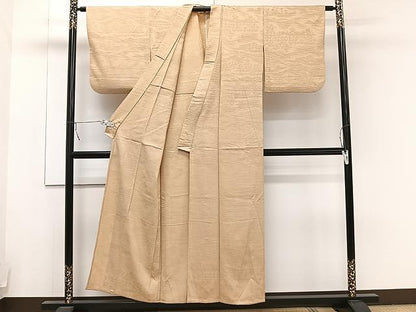 平和屋着物▽上質な色無地 単衣 花唐草地紋 淡香色 正絹 逸品 CAAU3922xi