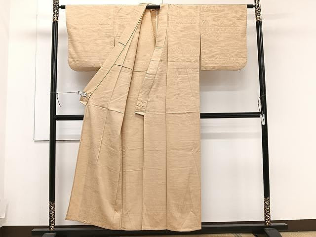 平和屋着物▽上質な色無地 単衣 花唐草地紋 淡香色 正絹 逸品 CAAU3922xi