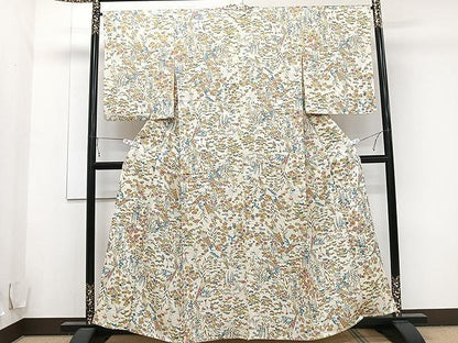 平和屋着物▽上質な小紋　単衣　草花文　正絹　逸品　CAAU3925xi