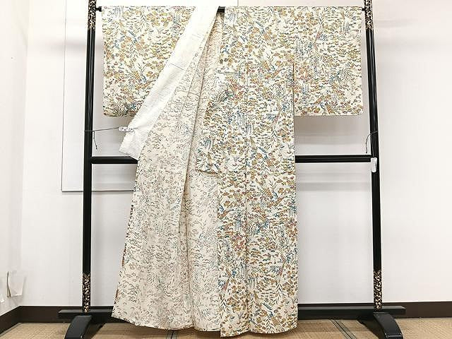 平和屋着物▽上質な小紋　単衣　草花文　正絹　逸品　CAAU3925xi