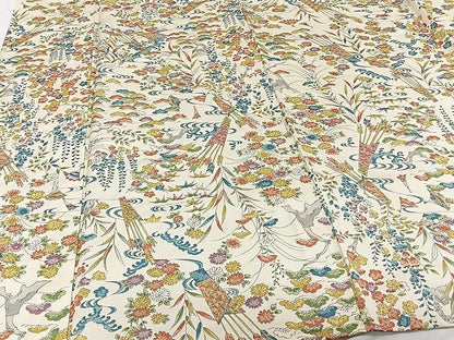 平和屋着物▽上質な小紋　単衣　草花文　正絹　逸品　CAAU3925xi