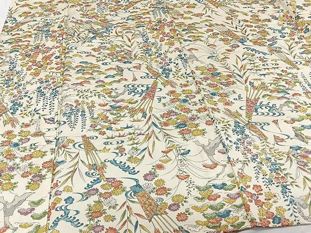平和屋着物▽上質な小紋　単衣　草花文　正絹　逸品　CAAU3925xi