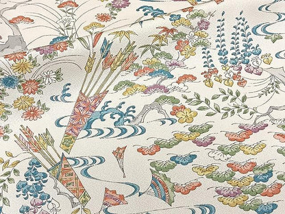 平和屋着物▽上質な小紋　単衣　草花文　正絹　逸品　CAAU3925xi