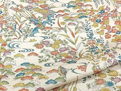 平和屋着物▽上質な小紋　単衣　草花文　正絹　逸品　CAAU3925xi