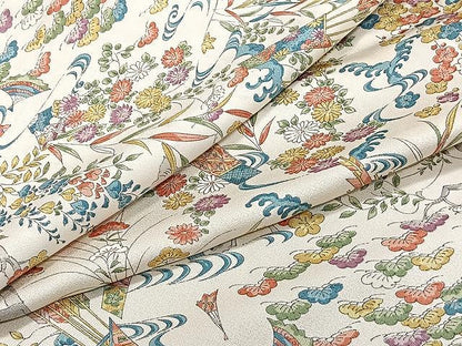 平和屋着物▽上質な小紋　単衣　草花文　正絹　逸品　CAAU3925xi