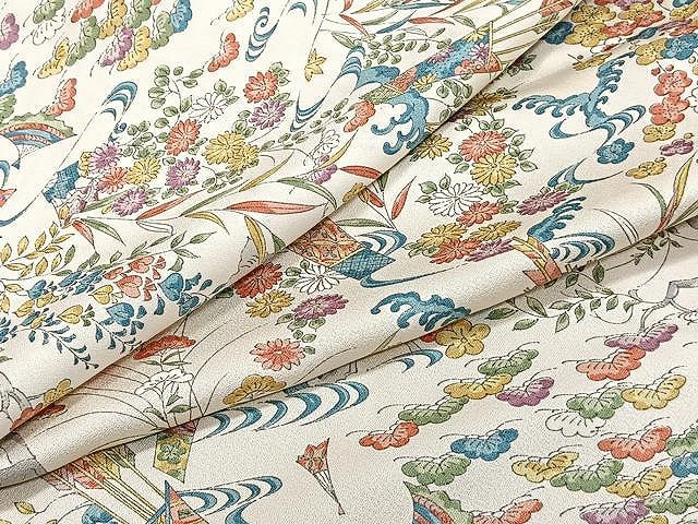 平和屋着物▽上質な小紋　単衣　草花文　正絹　逸品　CAAU3925xi