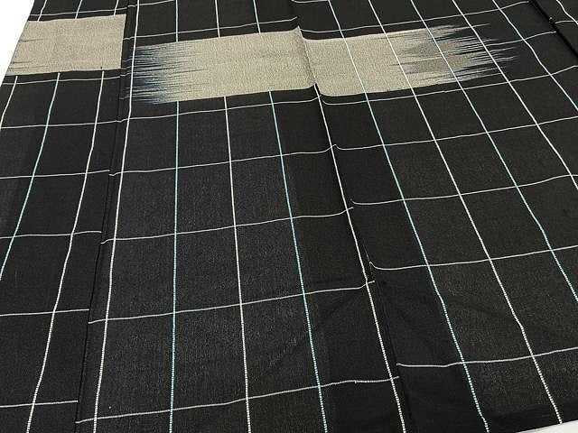平和屋着物▽上質なお召 単衣 霞格子文 黒地 正絹 逸品 未使用 CAAU3927xi