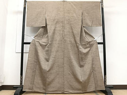 平和屋着物▽上質な紬 単衣 白橡色 正絹 逸品 CAAU3929xi