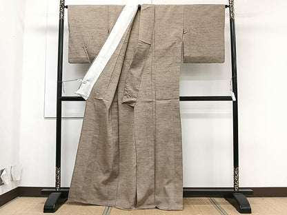 平和屋着物▽上質な紬 単衣 白橡色 正絹 逸品 CAAU3929xi