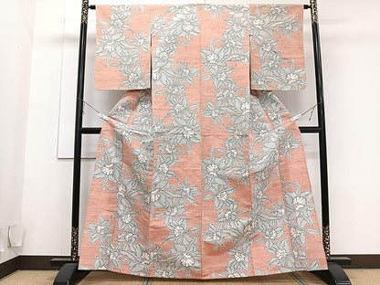 平和屋着物▽上質な紬 単衣 舞花文 正絹 逸品 CAAU3930xi