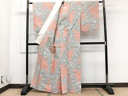 平和屋着物▽上質な紬 単衣 舞花文 正絹 逸品 CAAU3930xi