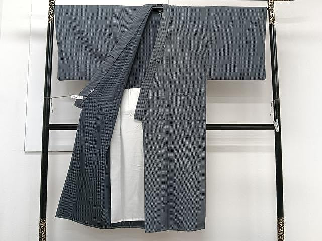 平和屋着物▽男性　銀座もとじ　風通お召　単衣　菱文　正絹　逸品　CAAU3931xi