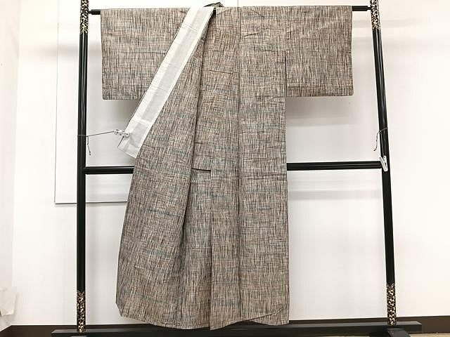 平和屋着物▽上質な紬　単衣　霞文　正絹　逸品　CAAU3932xi