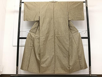 平和屋着物▽上質な紬　単衣　格子花文　正絹　逸品　CAAU3934xi