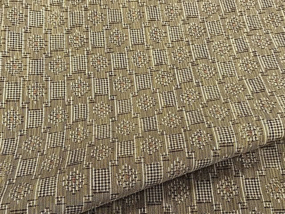 平和屋着物▽上質な紬　単衣　格子花文　正絹　逸品　CAAU3934xi