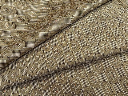 平和屋着物▽上質な紬　単衣　格子花文　正絹　逸品　CAAU3934xi