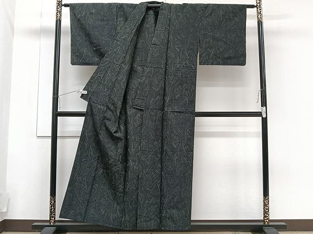 平和屋着物▽上質な紬 単衣 流水文 正絹 逸品 CAAU3935xi