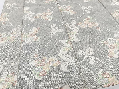 平和屋着物▽上質な紬 単衣 花唐草文 正絹 逸品 CAAU3937xi
