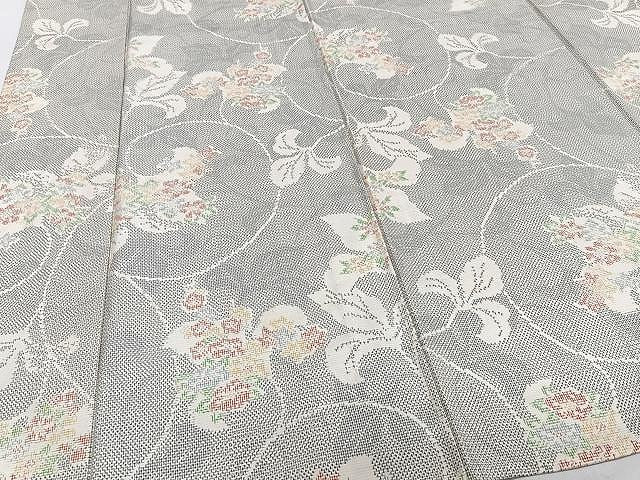 平和屋着物▽上質な紬 単衣 花唐草文 正絹 逸品 CAAU3937xi