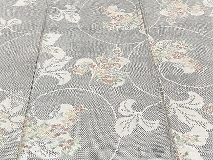 平和屋着物▽上質な紬 単衣 花唐草文 正絹 逸品 CAAU3937xi