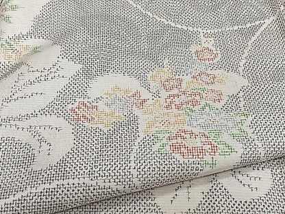 平和屋着物▽上質な紬 単衣 花唐草文 正絹 逸品 CAAU3937xi