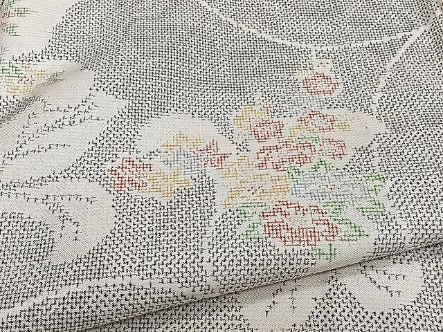 平和屋着物▽上質な紬 単衣 花唐草文 正絹 逸品 CAAU3937xi
