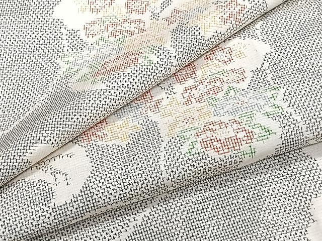 平和屋着物▽上質な紬 単衣 花唐草文 正絹 逸品 CAAU3937xi