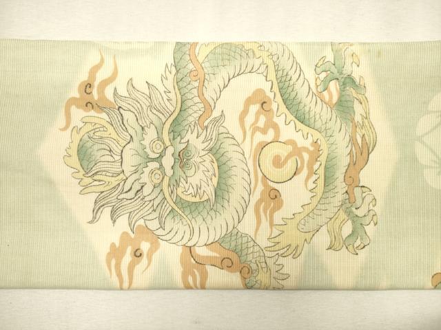 平和屋着物＊夏物 アンティーク 大正ロマン 九寸名古屋帯 駒刺繍 龍 松皮菱花鳥唐草文 銀糸 正絹 逸品 CAAU4028eg