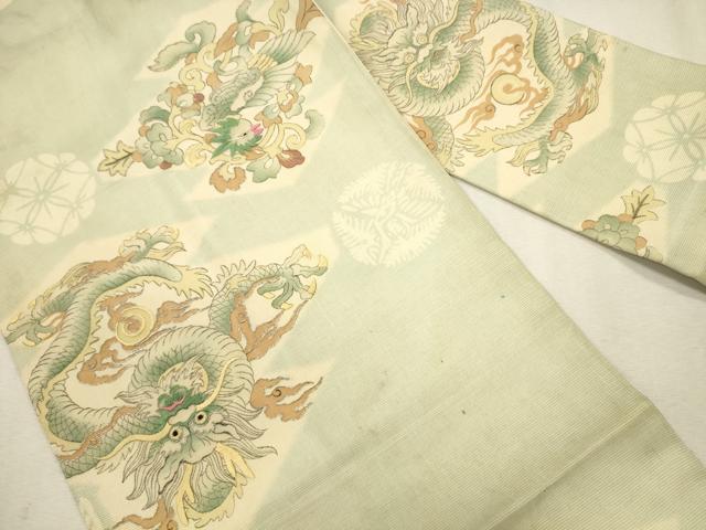 平和屋着物＊夏物 アンティーク 大正ロマン 九寸名古屋帯 駒刺繍 龍 松皮菱花鳥唐草文 銀糸 正絹 逸品 CAAU4028eg