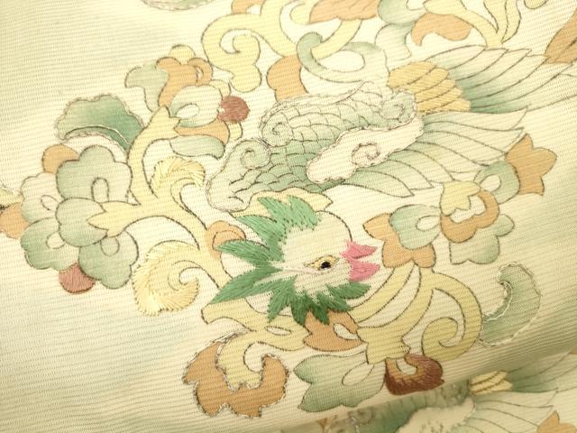 平和屋着物＊夏物 アンティーク 大正ロマン 九寸名古屋帯 駒刺繍 龍 松皮菱花鳥唐草文 銀糸 正絹 逸品 CAAU4028eg