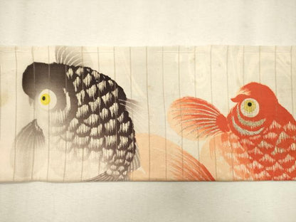 平和屋着物＊夏物 アンティーク 大正ロマン 九寸名古屋帯 刺繍 金魚 金銀糸 正絹 逸品 CAAU4031eg