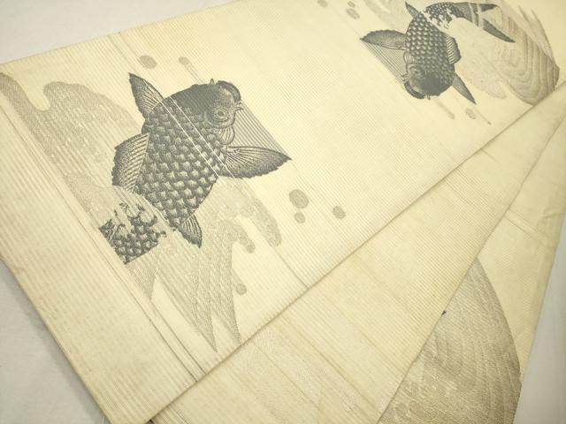 平和屋着物＊夏物 アンティーク 大正ロマン 丸帯 鯉 立波文 金銀糸 正絹 逸品 CAAU4032eg