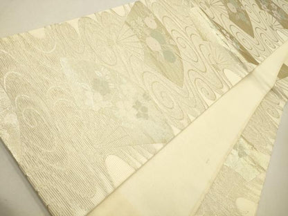 平和屋着物＊夏物 六通柄袋帯 扇面流水草花文 金糸 正絹 逸品 CAAU4064eg