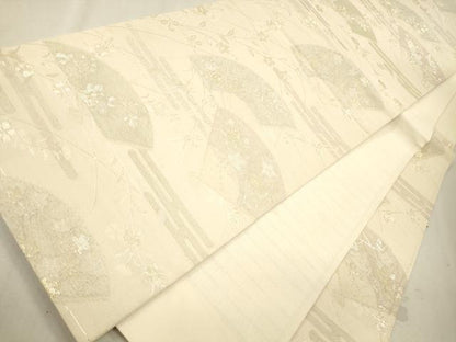 平和屋着物＊夏物　六通柄袋帯　エ霞扇面枝花文　金銀糸　正絹　逸品　CAAU4113eg