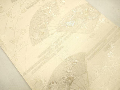 平和屋着物＊夏物　六通柄袋帯　エ霞扇面枝花文　金銀糸　正絹　逸品　CAAU4113eg