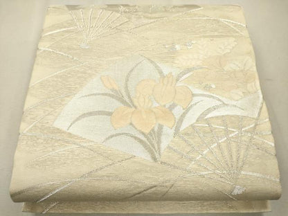 平和屋着物＊夏物　六通柄袋帯　扇面芝花文　銀糸　正絹　逸品　CAAU4135eg