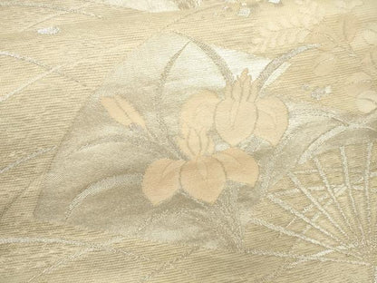 平和屋着物＊夏物　六通柄袋帯　扇面芝花文　銀糸　正絹　逸品　CAAU4135eg
