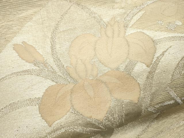 平和屋着物＊夏物　六通柄袋帯　扇面芝花文　銀糸　正絹　逸品　CAAU4135eg