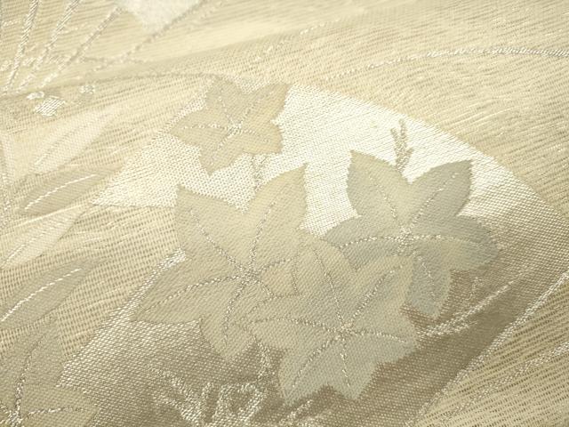 平和屋着物＊夏物　六通柄袋帯　扇面芝花文　銀糸　正絹　逸品　CAAU4135eg