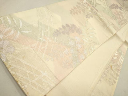 平和屋着物＊夏物　六通柄袋帯　渡橋草花文　銀糸　正絹　逸品　CAAU4158eg