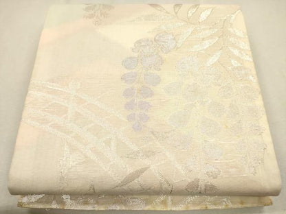 平和屋着物＊夏物　六通柄袋帯　渡橋草花文　銀糸　正絹　逸品　CAAU4158eg