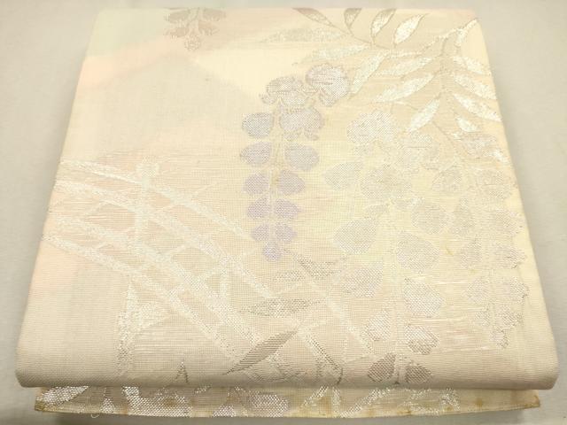 平和屋着物＊夏物　六通柄袋帯　渡橋草花文　銀糸　正絹　逸品　CAAU4158eg