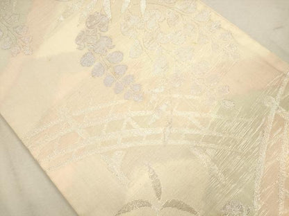平和屋着物＊夏物　六通柄袋帯　渡橋草花文　銀糸　正絹　逸品　CAAU4158eg