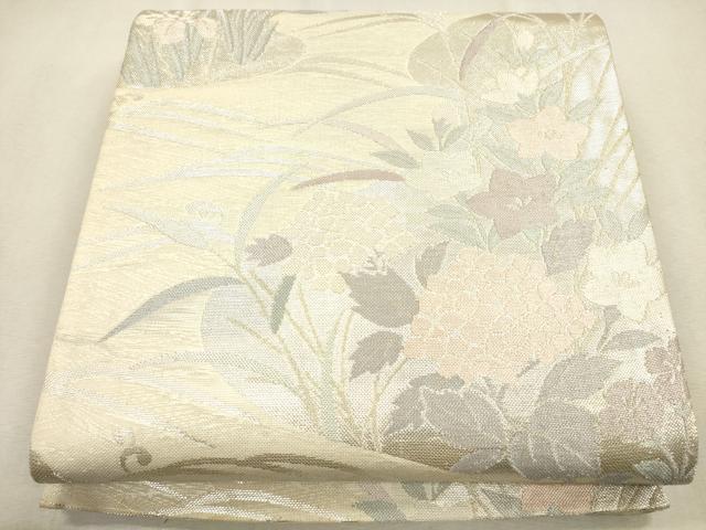 平和屋着物＊夏物 六通柄袋帯 流水草花文 銀糸 正絹 逸品 CAAU4165eg