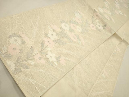 平和屋着物＊夏物 六通柄袋帯 枝花文 銀糸 正絹 逸品 CAAU4166eg