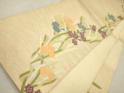 平和屋着物＊夏物 六通柄袋帯 流水草花文 金糸 正絹 逸品 CAAU4316eg